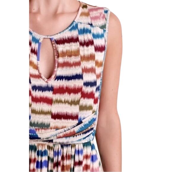 Maeve Anthropologie Rainbow Stripe Twist Keyhole Midi Dress XS - Picture 3 of 7